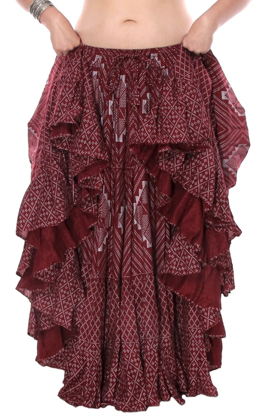 25 YARD ASSUIT TRIBAL SKIRT - BURGUNDY/SILVER